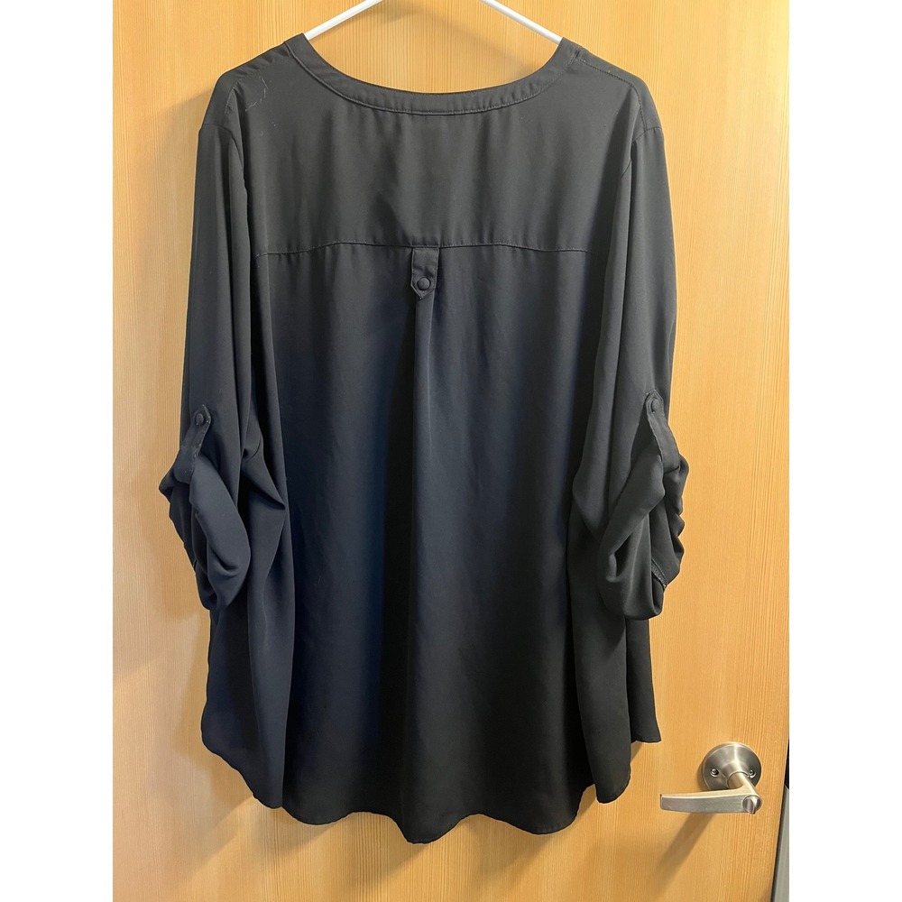 Torrid Harper Blouse Womens 4 Black Roll Tab Sleeve Georgette Pullover Top - Picture 2 of 11